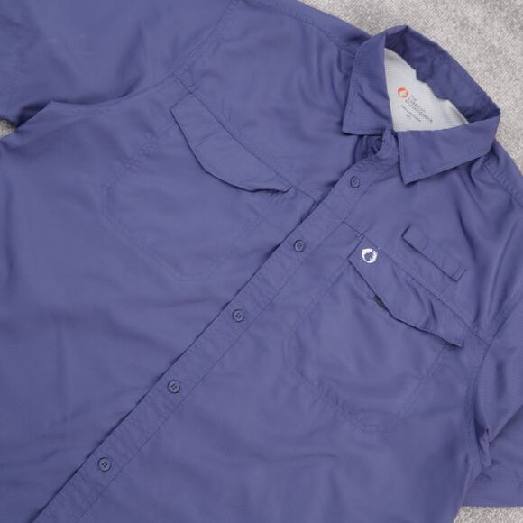The American Outdoorsmen XL Solid Blue Short Sleeve Full Button Collared Shirt - Picture 6 of 10